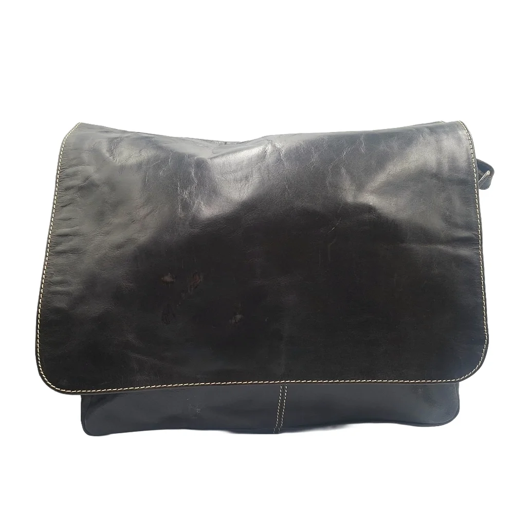 Vintage Unisex Fossil Brown Leather Laptop Messenger Bag - Picture 3 of 12